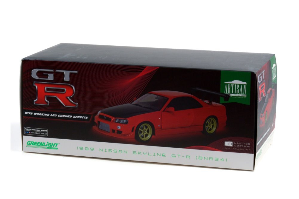 1999 Nissan Skyline GT-R R34 , Red and Black - Greenlight 19052 - 1/18  scale Diecast Model Toy Car