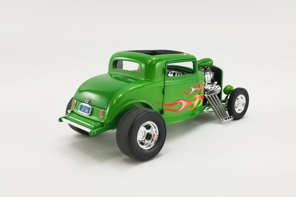 Rat Fink 1932 Ford Blown 3 Window Hot Rod, Green - Acme A1805019 - 1/18 scale Diecast Model Toy Car