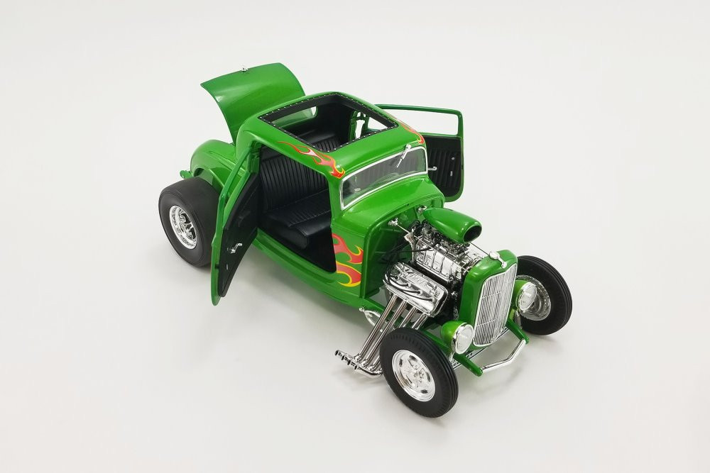 Rat Fink 1932 Ford Blown 3 Window Hot Rod, Green - Acme A1805019 - 1/18 scale Diecast Model Toy Car