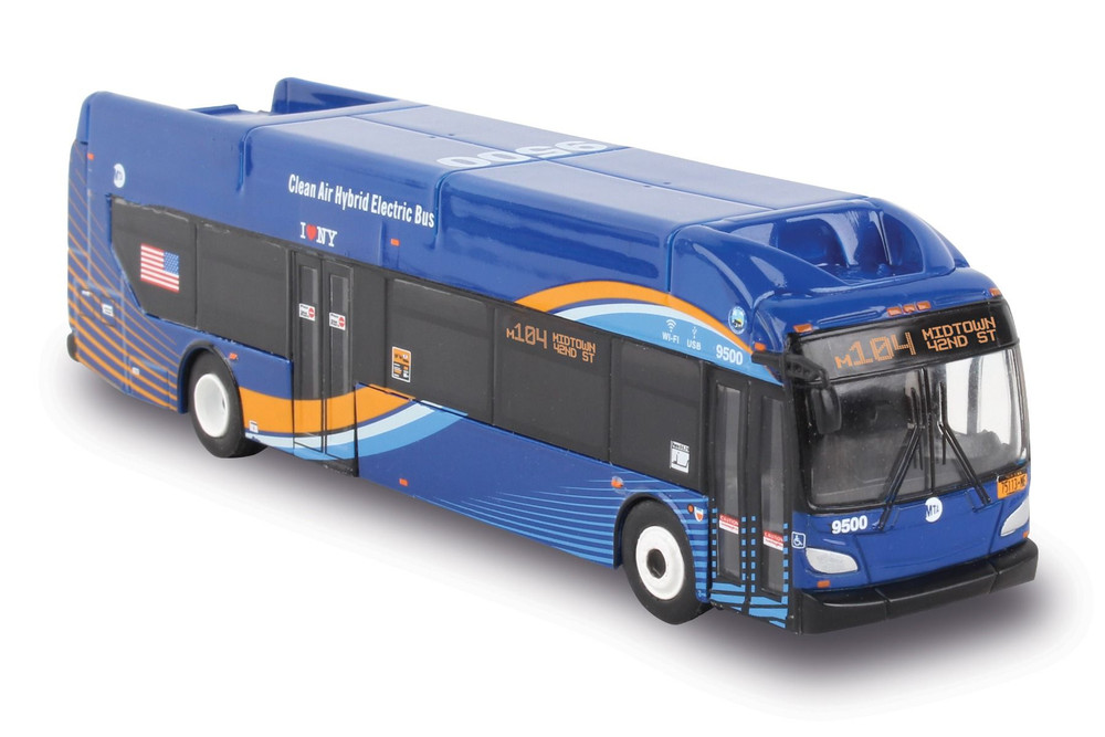 MTA New Flyer Xcelsior Transit Electric Hybrid Bus, Blue - Daron NY2050 -  1/87 scale Diecast Bus