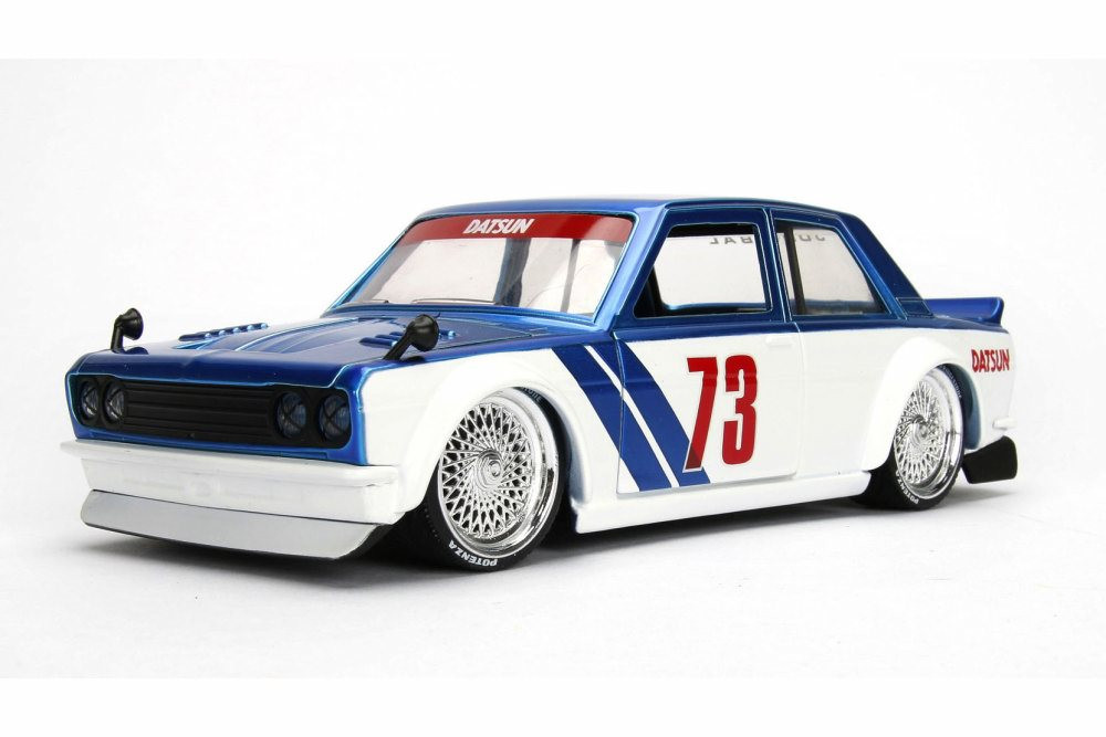 1973 Datsun 510 Widebody #73, Blue w/ White - Jada 99094WA1 - 1/24 Scale Diecast Model Toy Car