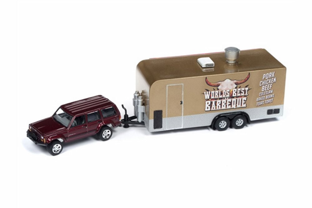 1998 Jeep Cherokee with Food Truck, Claret Red Metallic - Round 2 JLTG001/36A - 1/64 scale Diecast Model Toy Car