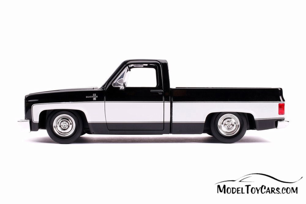 1985 Chevy C10 Pickup Stock, Glossy Black and White - Jada