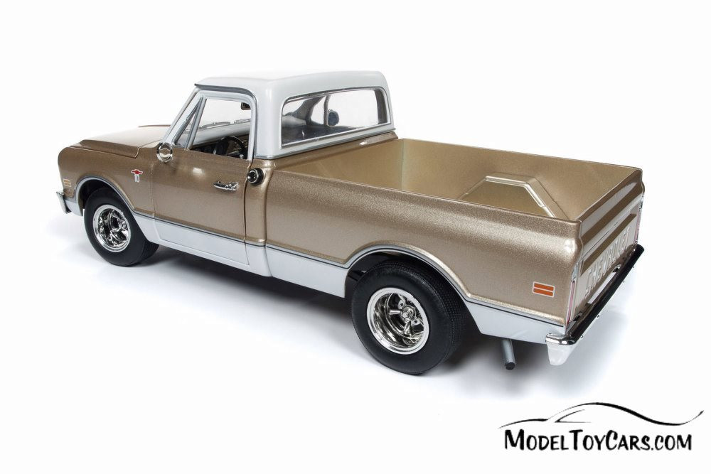 1968 Chevy C-10 Fleet Side Pickup Truck, Gold and White - Auto World AMM1165 - 1/18 scale Diecast Model Toy Car