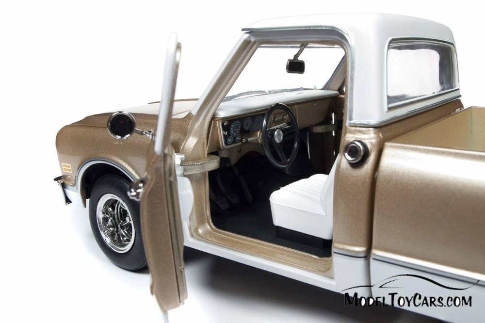 1968 Chevy C-10 Fleet Side Pickup Truck, Gold and White - Auto World AMM1165 - 1/18 scale Diecast Model Toy Car