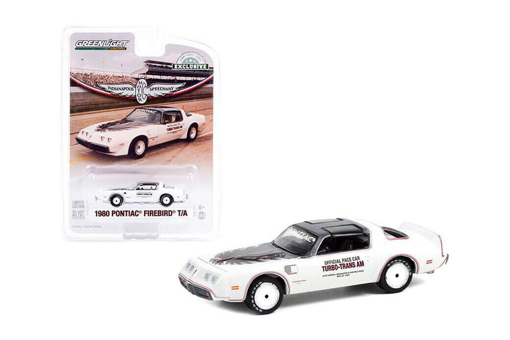 1980 Pontiac Firebird Trans Am T/A 64th Annual Indianapolis 500 Mile Race, White and Black - Greenlight 30226/48 - 1/64 scale Diecast Model Toy Car