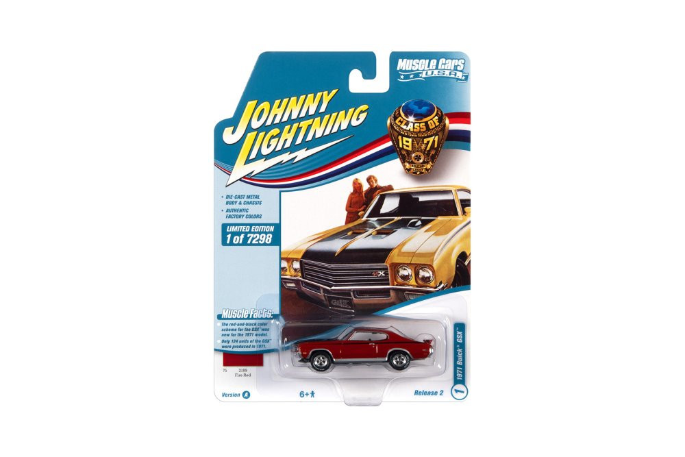1971 Buick GSX Hardtop, Fire Red and Black - Johnny Lightning JLSP151/24A - 1/64 scale Diecast Car