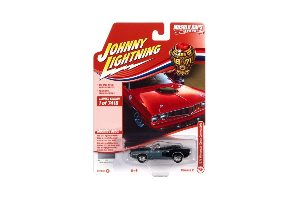 1971 Plymouth Barracuda Convertible, Winchester Gray - Johnny Lightning JLSP153 - 1/64 Diecast Car