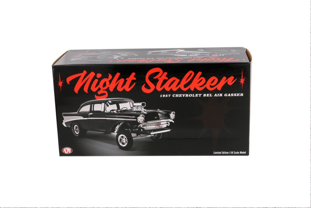 1957 Chevy Bel Air Gasser - Night Stalker, Black - Acme A1807010 - 1/18  scale Diecast Model Toy Car