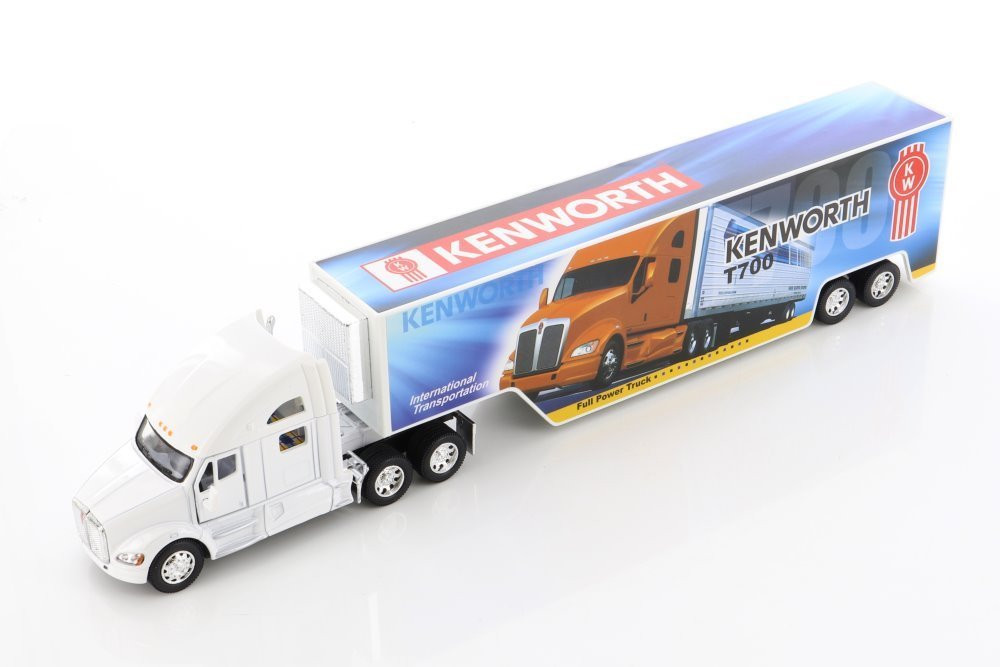 Kenworth T700 Container with Decal, White - Kinsmart KT1302D - 1/68 scale Diecast Model Toy Car