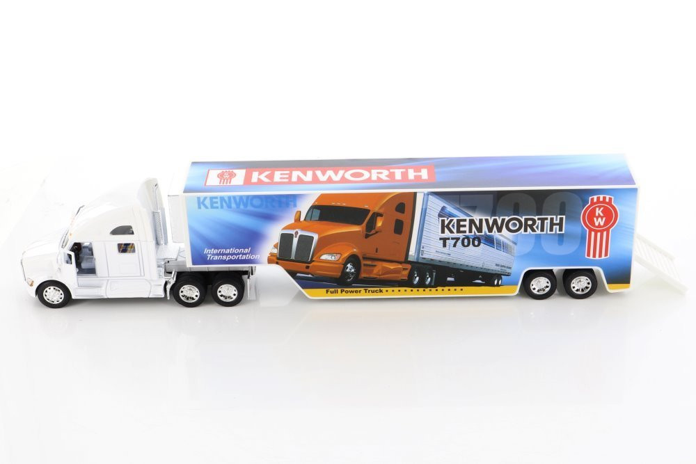 Kenworth T700 Container with Decal, White - Kinsmart KT1302D - 1/68 scale Diecast Model Toy Car