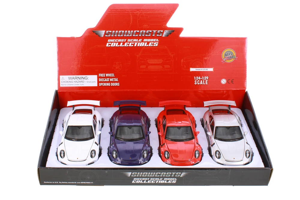 Box of 4 Porsche 911 GT3 RS Hardtop Diecast Car Set - Showcasts 1/24 scale Diecast Model Cars, Assorted Colors