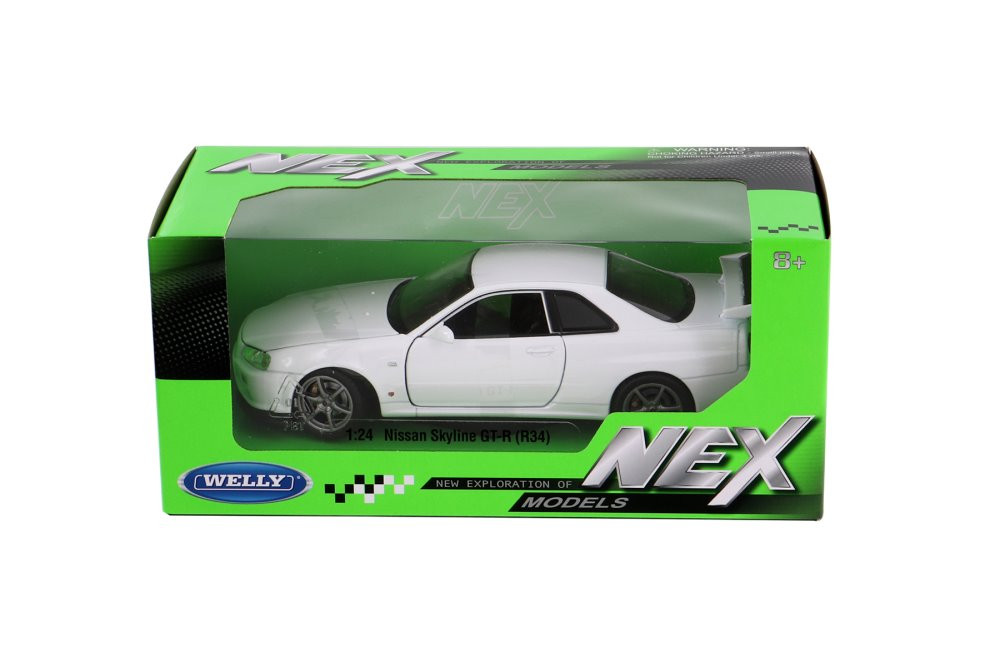 NISSAN Skyline GT-R R34 1/24 ミニカー ホワイト Nissan Skyline GT-R (R34), White - Welly 24108WWT - 1/24 scale