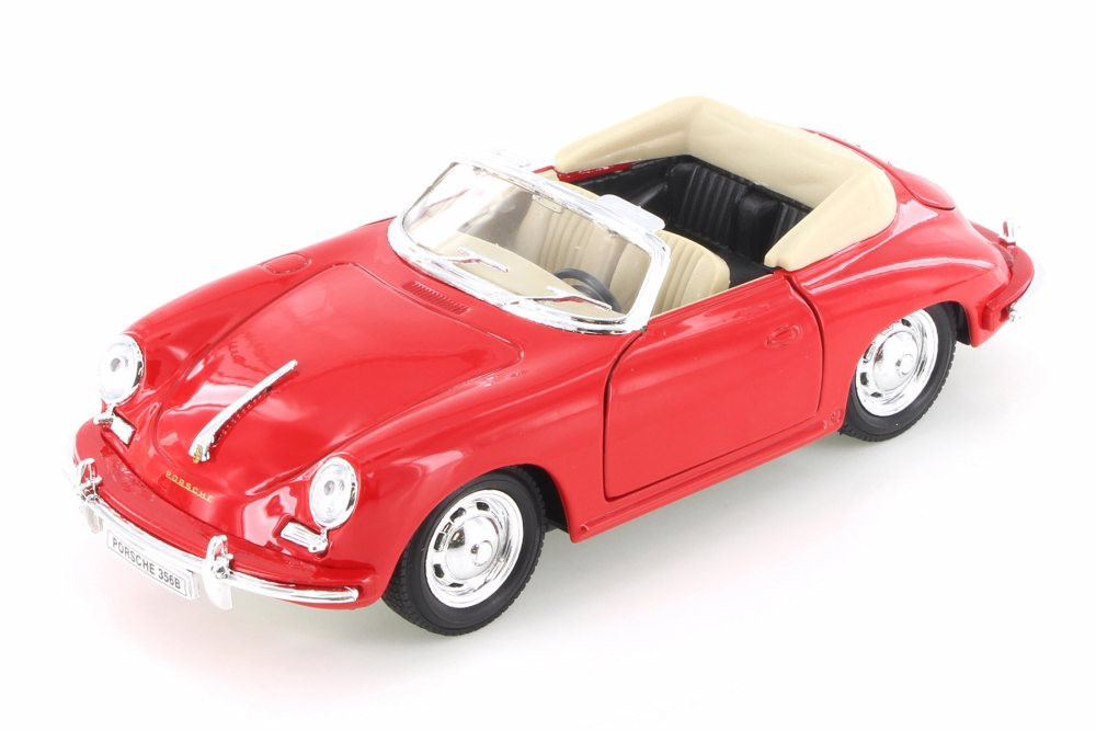 Porsche 356B Convertible, Red - Welly 29390/4D - 1/24 Scale Diecast Model Toy Car