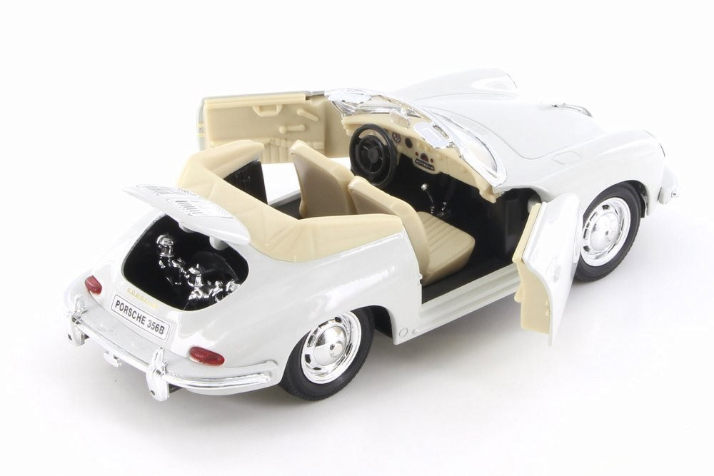 Porsche 356B Convertible, Cream White w/ Black - Welly 29390/4D - 1/24 Scale Diecast Model Toy Car