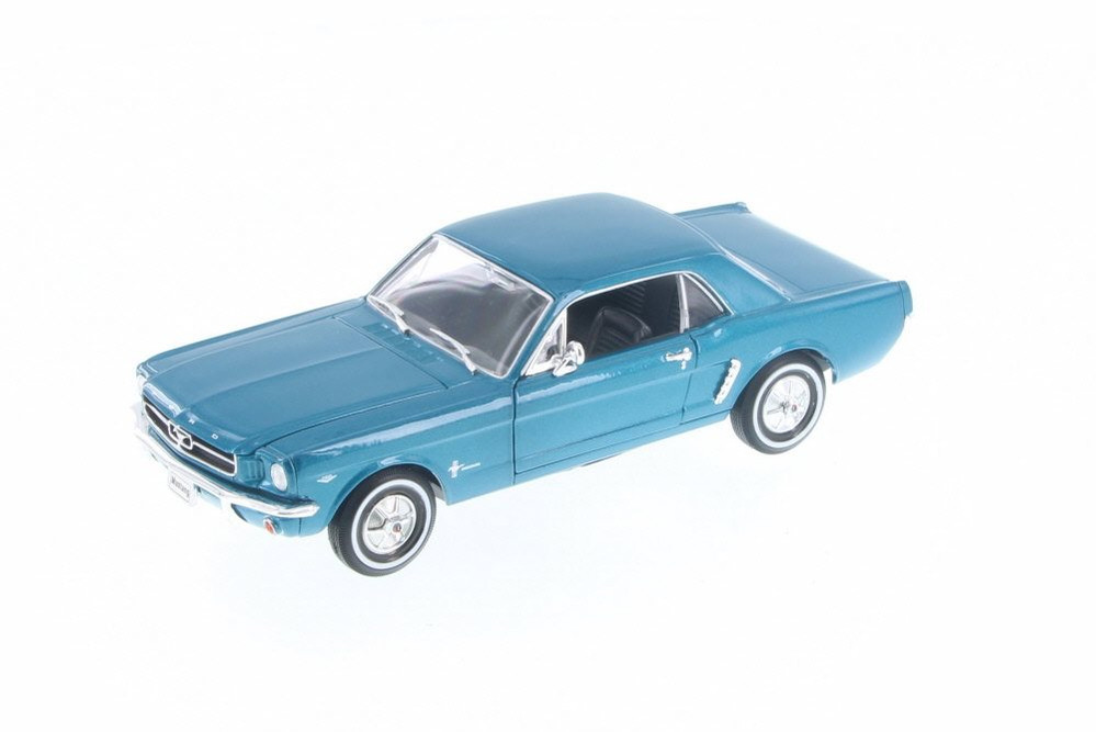 1964 Ford Mustang Coupe (1964.5), Metallic Turquoise Blue - Welly 22451/4D - 1/24 Scale Diecast Model Toy Car