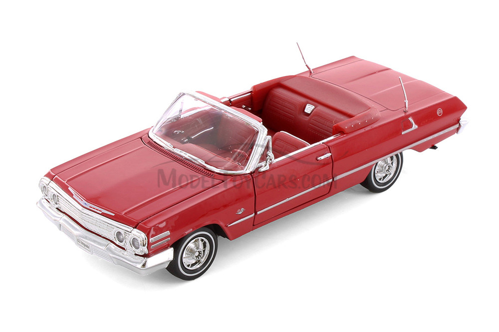 1963 Chevy Impala Convertible, Metallic Red w/Black Interior - Welly 22434LR - 1/24 Diecast Car