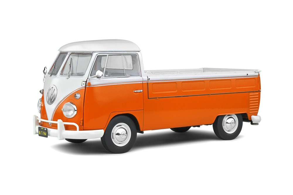 1/18フォルクスワーゲンT1 ピックアップサービスカー1950 ブルー VW 1950 Volkswagen T1 Pick Up with Surfboard, Orange and White