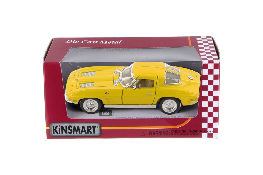 1963 Chevy Corvette Stingray, Yellow - Kinsmart 5358WYL - 1/36 scale Diecast Model Toy Car