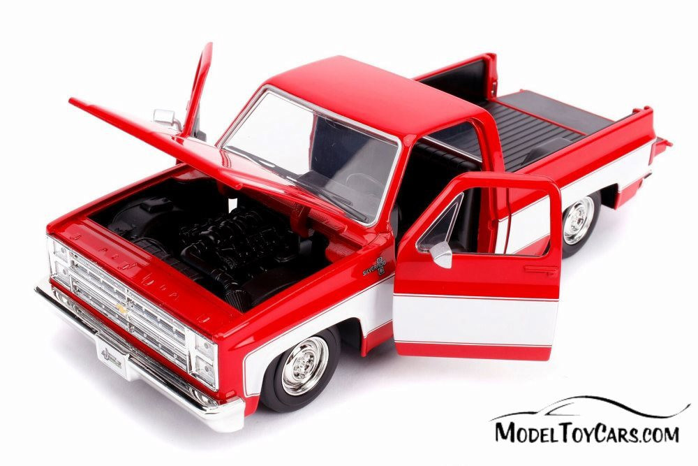 1985 Chevy C10 Pickup Stock, Glossy Red and White - Jada 31608 - 1/24 Scale Diecast Model Toy Car