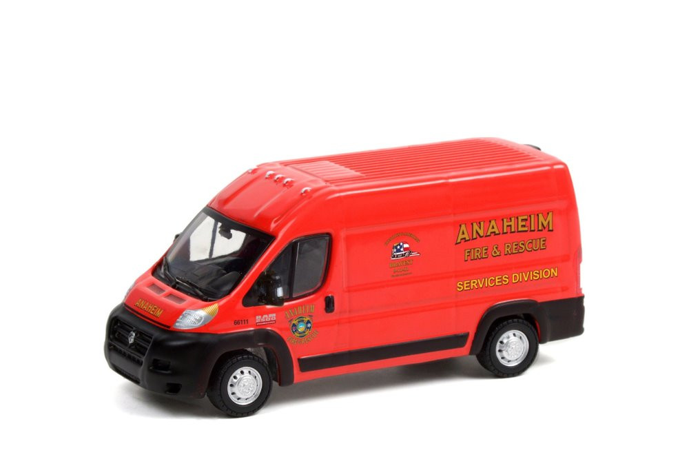 Anaheim Fire & Rescue Services Division 2018 Dodge Ram ProMaster 2500 Cargo High Roof Van, Red - Greenlight 53030D/48 - 1/64 scale Diecast Model Toy Car