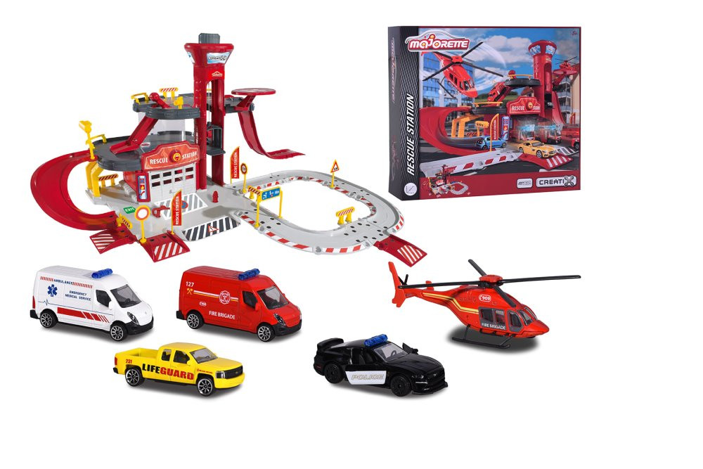 Majorette Creatix Rescue Station w/5  Vehicles Assortment - Jada Toys 2120500271JA - 1/64 Playset