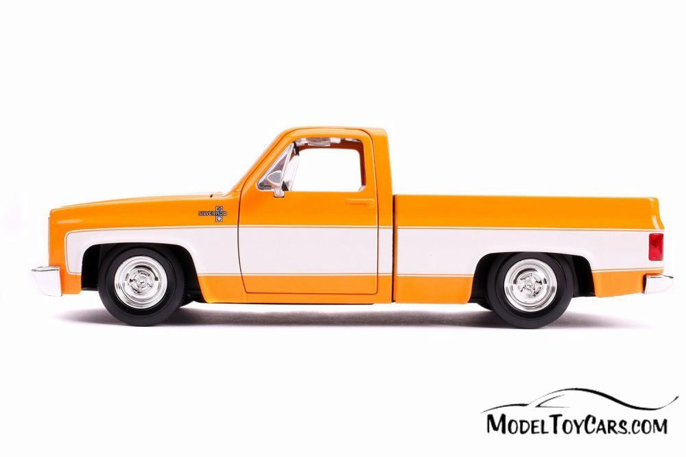 1985 Chevy C10 Pickup Stock, Glossy Orange and White - Jada 31607 - 1/24 Scale Diecast Model Toy Car