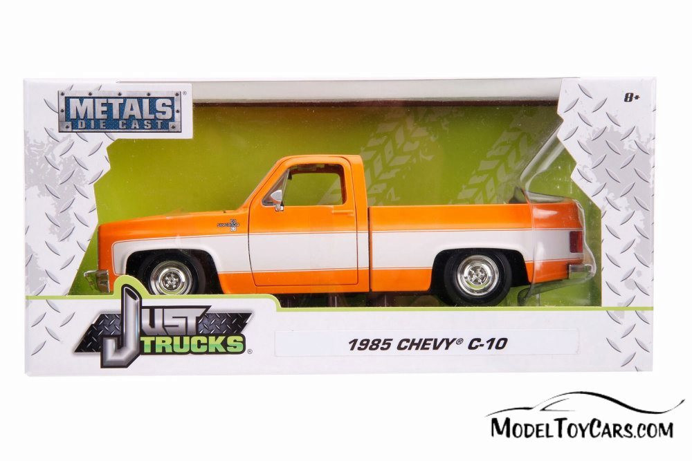 1985 Chevy C10 Pickup Stock, Glossy Orange and White - Jada