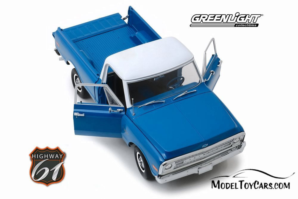 1970 Chevy C-10 Pickup Truck with Lift Kit, Dark Blue - Greenlight HWY18011 - 1/18 scale Diecast Model Toy Car