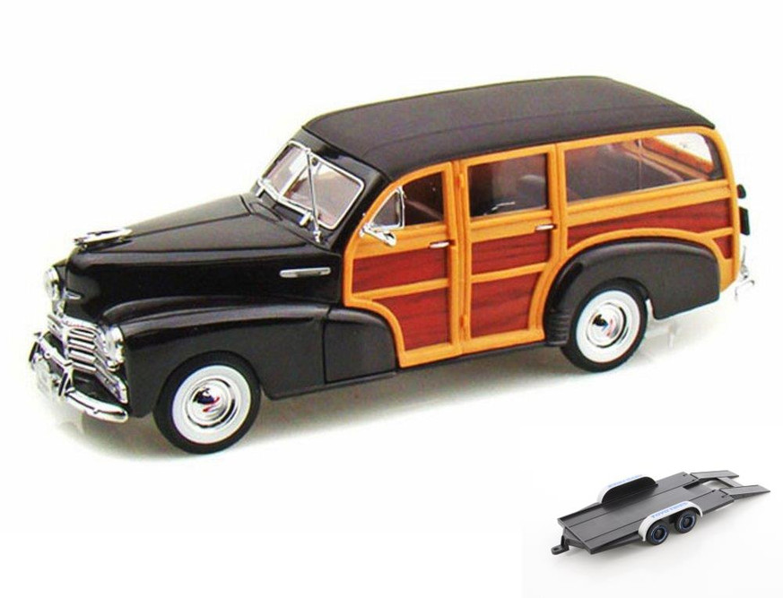 Diecast Car w/Trailer - 1948 Chevy Fleetmaster, Black - Welly 22083 - 1/24 scale Diecast Car