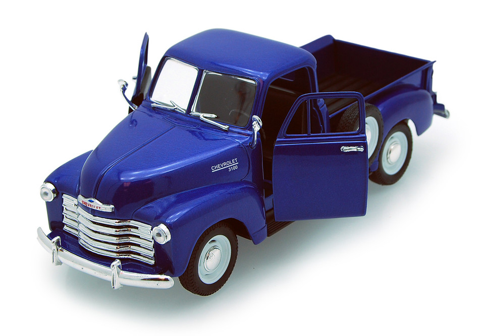 Diecast Car w/Trailer - 1953 Chevy 3100 Pickup Truck, Blue - Welly 22087 - 1/24 scale Diecast Car