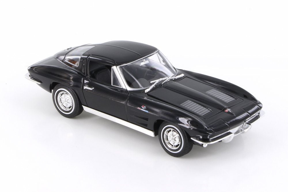 Diecast Car w/Trailer - 1963 Chevy Corvette Hard Top, Black - Welly 24073/4D - 1/24 scale Diecast Model Toy Car