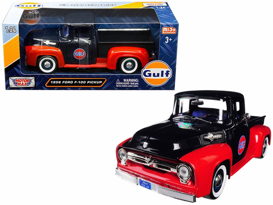 Diecast Car w/Trailer - 1956 Ford F-100, Gulf -  79647 - 1/24 scale Diecast Model Toy Car