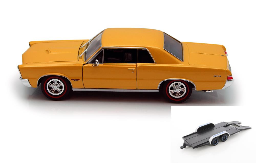 Diecast Car w/Trailer - 1965 Pontiac GTO, Gold - Welly 22092 - 1/24 scale Diecast Model Toy Car