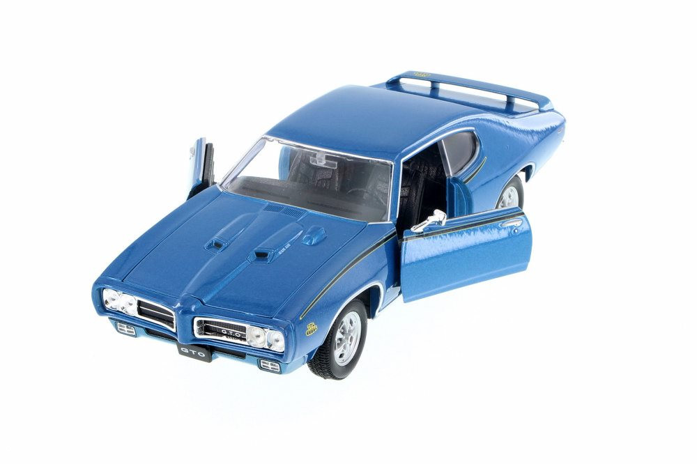 Diecast Car w/Trailer - 1969 Pontiac GTO, Blue - Welly 22501WBU - 1/24 Scale Diecast Model Toy Car
