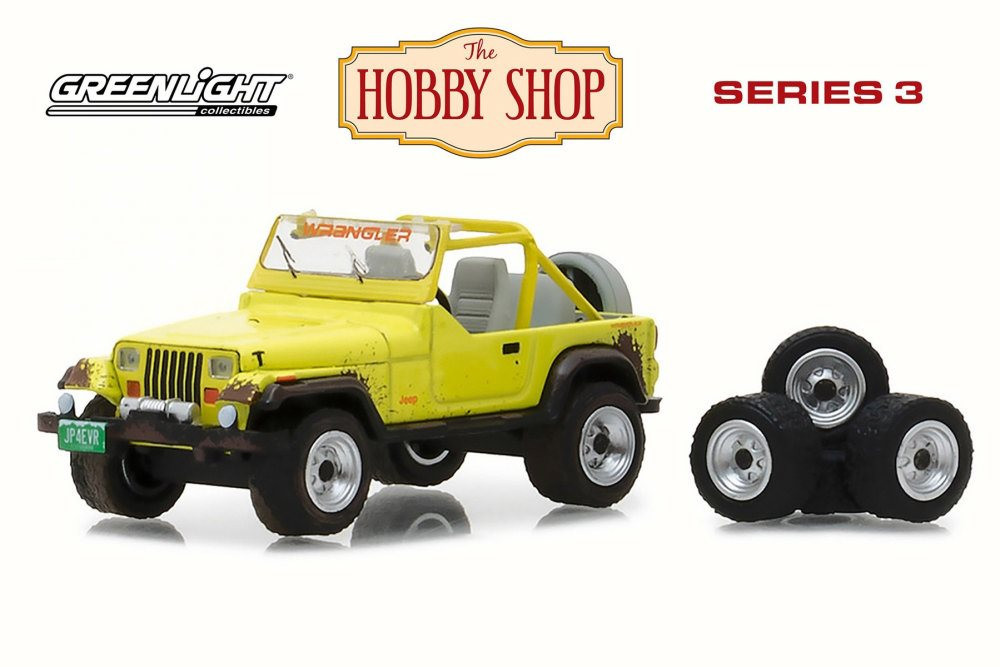 1991 Jeep Wrangler YJ w/ Wheel and Tire Set, Yellow - Greenlight 97030D/48  - 1/64 Scale Diecast Car 