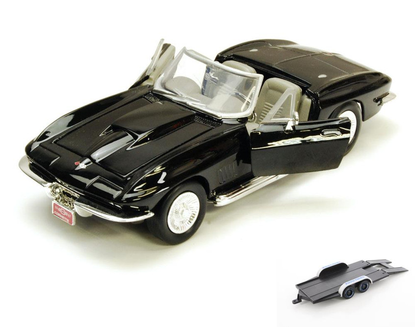 Diecast Car w/Trailer - 1967 Chevy Corvette, Black - Motormax 73224 - 1/24 scale Diecast Car