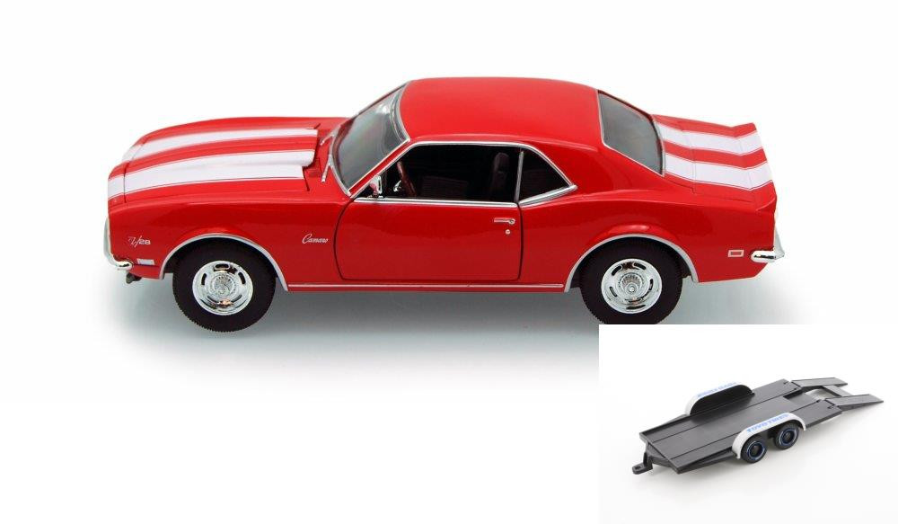 Diecast Car w/Trailer - 1968 Chevy Camaro Z/28, Red - Welly 22448 - 1/24 scale Diecast Model Toy Car (Brand New, but NOT IN BOX)