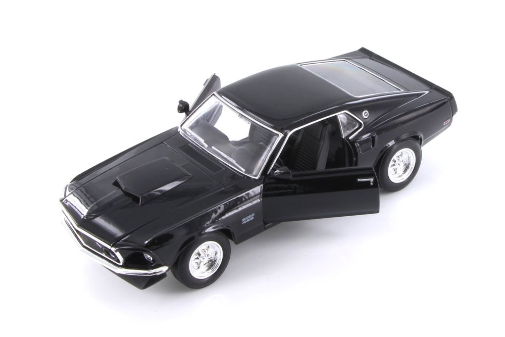 Diecast Car w/Trailer - 1969 Ford Mustang Boss 429, Black - Welly 24067WBK - 1/24 scale Diecast Car