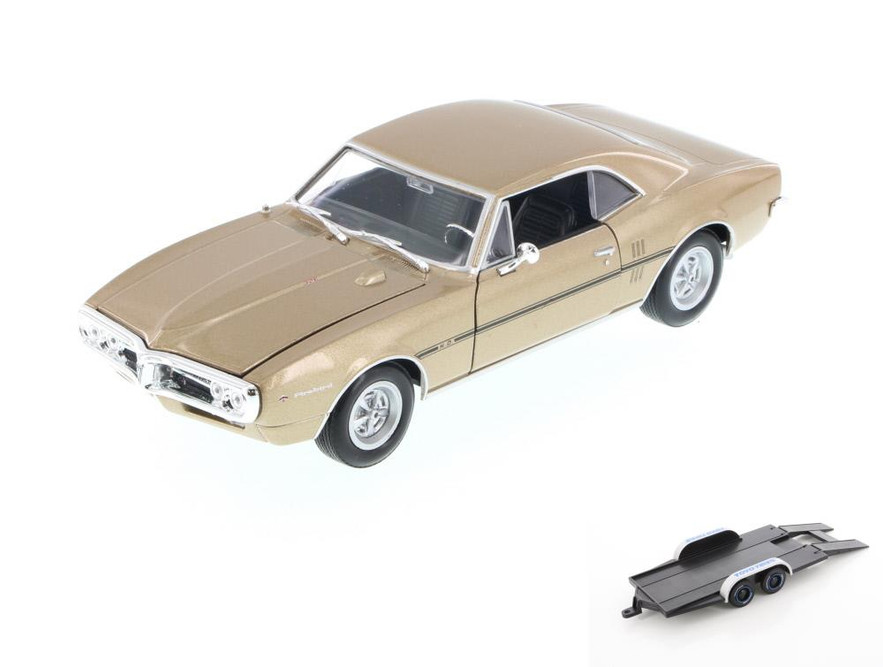 Diecast Car w/Trailer - 1967 Pontiac Firebird, Gold - Welly 22502 - 1/24 Scale Diecast Model Toy Car (Brand New, but NOT IN BOX)