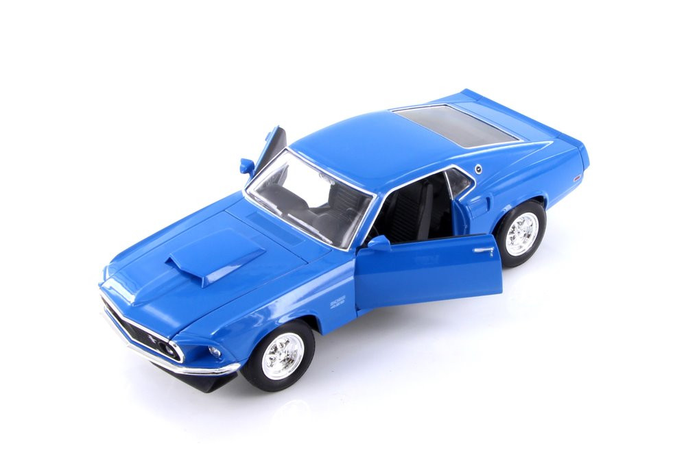 Diecast Car w/Trailer - 1969 Ford Mustang Boss 429, Blue - Welly 24067WBU - 1/24 scale Diecast Car