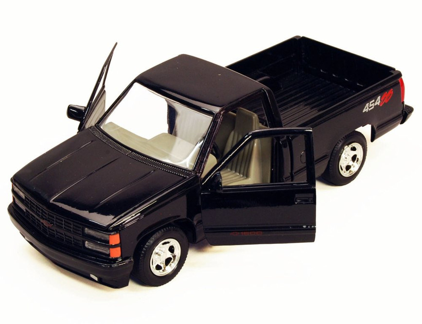 Diecast Car w/Trailer - 1992 Chevy 454SS Pick Up Truck, Black - Showcasts 73203 - 1/24 Scale Diecast Model Car (Brand New, but NOT IN BOX)