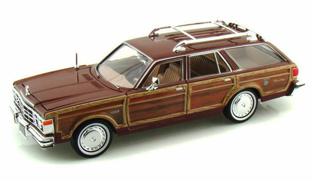 Diecast Car w/Trailer - 1979 Chrysler LeBaron Town & Country Wagon, Red With Woodie Siding - Showcasts 73331 - 1/24 Scale Diecast Model Car (Brand New, but NOT IN BOX)