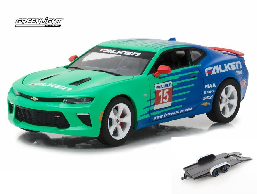 Diecast Car w/Trailer - 2017 Chevy Camaro SS, Falken Tires - Greenlight 18241 - 1/24 Diecast Car