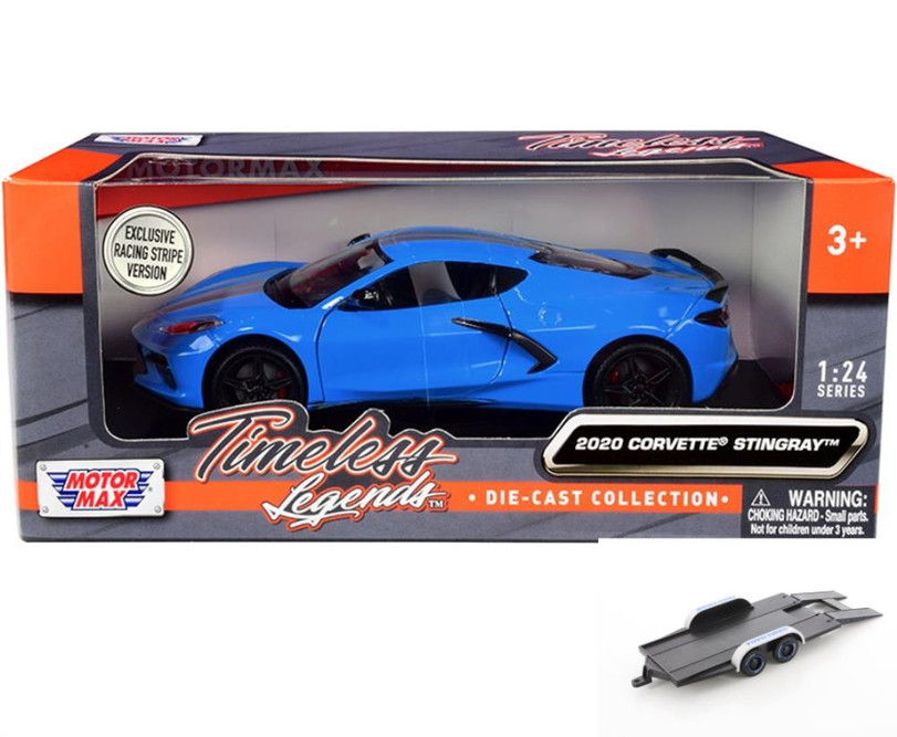 Diecast Car w/trlr 2020 Chevy Corvette C8 Stingray 79360RBI-LTBL 1/24 scale Diecast Model Toy Car