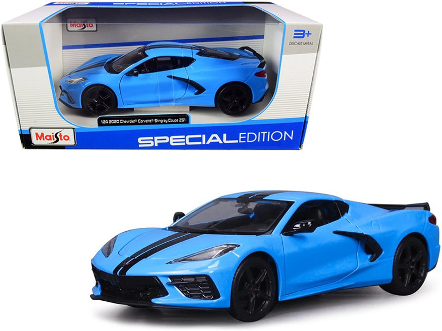 Diecast Car w/Trailer - 2020 Chevy Corvette Stingray Z51, Blue, Maisto 31527, 1/24 Diecast Car