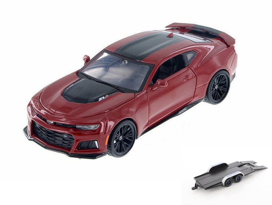 Diecast Car w/Trailer - 2017 Chevrolet Camaro ZL1 Hard Top, Red - Motor Max 79351AC/R - 1/24 Scale Diecast Model Toy Car