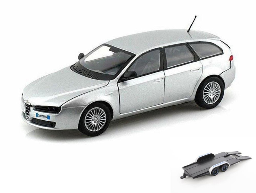 Diecast Car w/Trailer - Alfa-Romeo 159 SW Hardtop, Silver - Showcasts 73372SV/6 - 1/24 Diecast Car