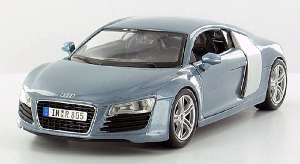 Diecast Car w/Trailer - Audi R8 Hard Top, Metallic Blue - Maisto 31281BU - 1/24 Scale Diecast Car