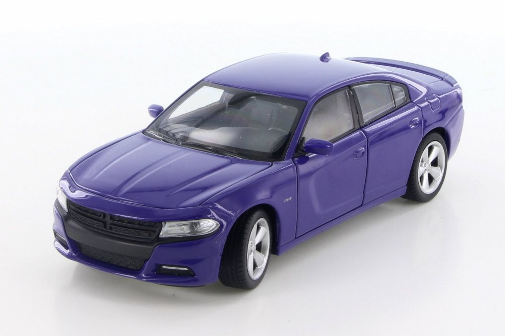 Diecast Car w/Trailer - 2016 Dodge Charger R/T, Purple - Welly 28079D - 1/24 Scale Diecast Car